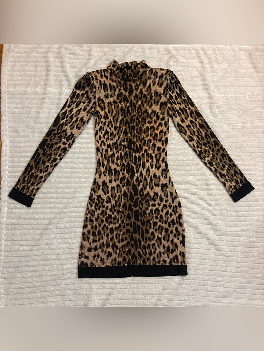 Balmain Leopard-Print Long Sleeve Bodycon Dress in Brown and Black